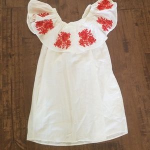 White linen off the shoulder embroidered dress